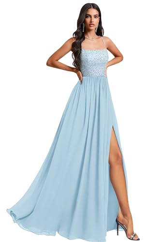 Chiffon Bridesmaid Dresses for Women with Slit Spaghetti Straps Formal Party Dress with Rhinestones Beads3