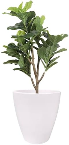 Elly Décor 18 inch Plastic Planter with Drainage, for Outdoor and Indoors, Lightweight & Resistant Plant Containers, Conic Tall Planter 18" x 16" White