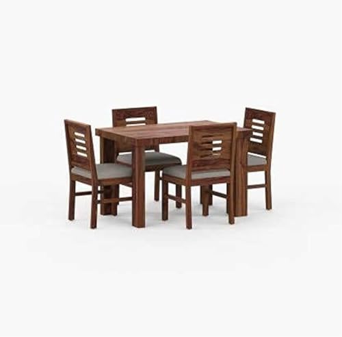 Image of Dining Table Set of 4, Teak Wood Dining Table with Chair || Dining Room Set ll Wooden Dining Table 4 Seater Comfortable Seating || Premium, Modern /Unique Decorative Dining Table Set Honey Finish