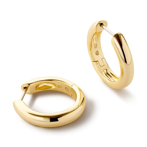 Ana Luisa Giulia Huggie Hoop Earrings for Women - Hypoallergenic Water-Resistant Tarnish-Free Chunky Earrings for Women - 14K Gold Plated & Silver Rhodium Plated Hoops - Small, Medium & Large Size