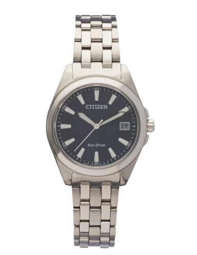 Citizen Sports Eco Drive Damen Armbanduhr aus Edelstahl in der Farbe Silber-Blau 33,5mm, Wasserdichtigkeit: 10 Bar, EO1210-83L
