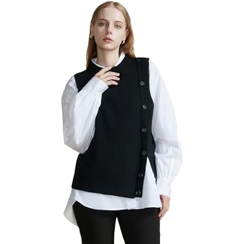 SDEER Women's Sleeveless Knit Vest Casual Button Down Ribbed Sweater Vest Round Neck Pure Color Sleeveless Knitwear Tops(Black,S) Cover