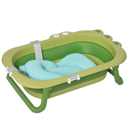 HOMCOM Vaschetta Bagnetto Pieghevole per Bambini 0-3 Anni con Cuscino Regolabile Azzurro e Piedini Antiscivolo,...