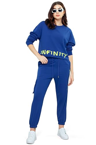 Image of ZEYO Women Cotton Track Suit Typography Printed Crop Top Co-ords Set