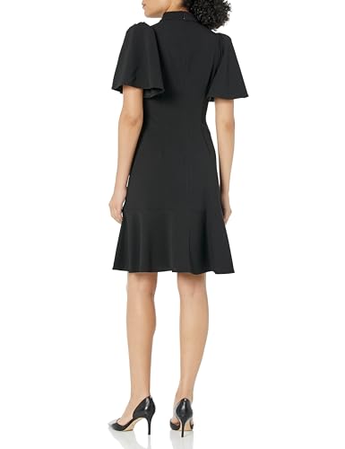 Calvin Klein Women's Ruffle Sleeves High Neck Scuba Crepe Dress2