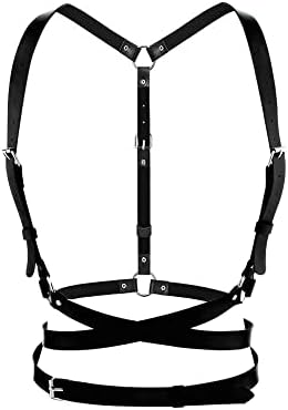 TOFBS Punk Waist Harness Belt Leather Body Chest Chain Black Goth Vest Belt Adjustable Body Jewelry for Women Girls Cosplay Party Rave Halloween Costume