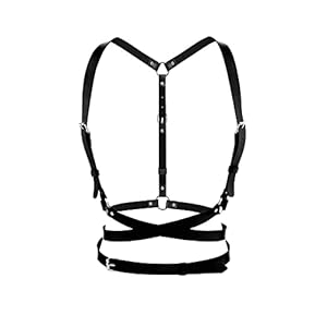 TOFBS Punk Tailleharnas Lederen borstriem Zwarte Goth-ketting Verstelbaar lichaamsvest Sieraden voor Vrouwen Meisjes Cosplay-feestje Rave Halloweenkostuum