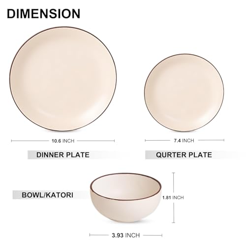 Image of Hand Painted Ceramic Dinner Set of 18 Pcs | 6 Stoneware Dinner Plates (10.6 Inch), 6 Small Plates (7.4 Inch) and 6 Katori (3.93 Inch and (170 Ml)