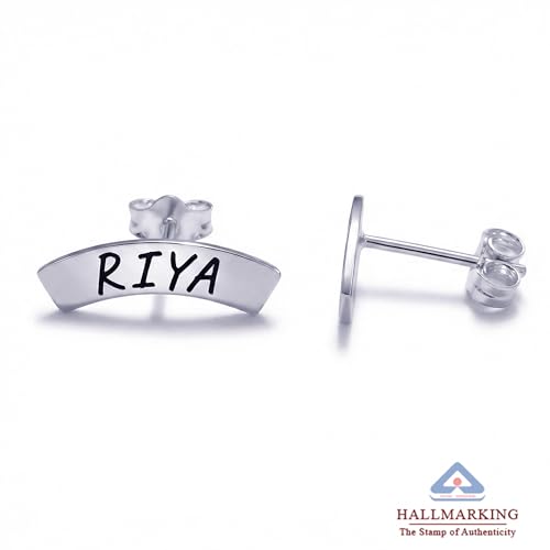 Image of TRUESILVER ACPL 925 Sterling Silver Personalized Earrings for Women | Customized Name Initial Earrings for Womens | Gift for Birthday Anniversary Wedding