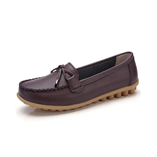 Image of Momuk Women's Penny Loafers Leather Driving Moccasins Slip On Boat Shoes Fashion Comfort Flats