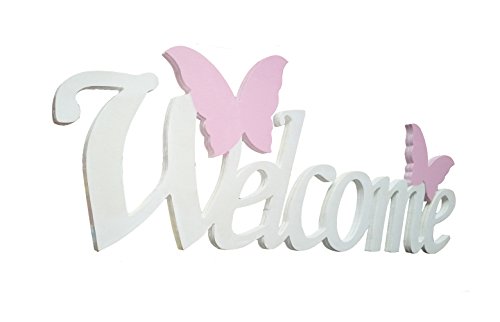 Welcome scritta in legno (bianco)