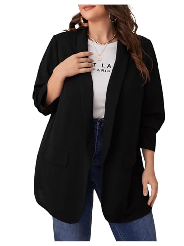 WDIRARA Women's Plus Size Long Sleeve Blazer Casual Open Front Cardigan Jacket3