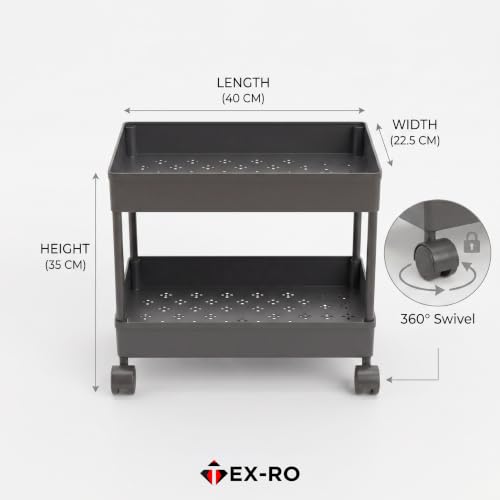Image of TEX-RO Plastic Storage Rack for Bedroom | Shelf for Bedroom | Bathroom Storage Rack | Trolley for Kitchen Storage | Multipurpose Storage Rack (Black, 2 Layer)