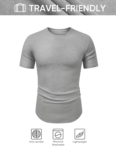 Image of JMIERR Mens Short Sleeve T Shirt Summer Muscle Slim Fitted Crewneck Longline Tees Shirts for Gym Workout