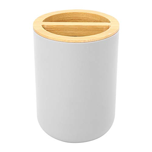 AYNEFY Juego de 6 Accesorios de Baño Modernos Dispensador de Jabón Soporte para Cepillo de Dientes Jabonera Vaso Soporte para Cepillos de Baño Cubo de Basura, Bambú PP (Gris)