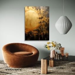 Tableau abstrait soleil doré art mural moderne et impression toile grand format - 4