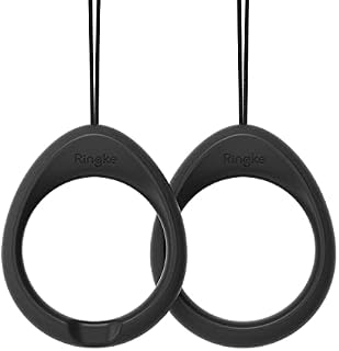 Ringke Finger Ring Strap Silicone Smartphone Grip Lanyard Holder [2 Pack] with Anti-Slip Mount Function Compatible with Phone Cases, Keys, Cameras, and More - Black