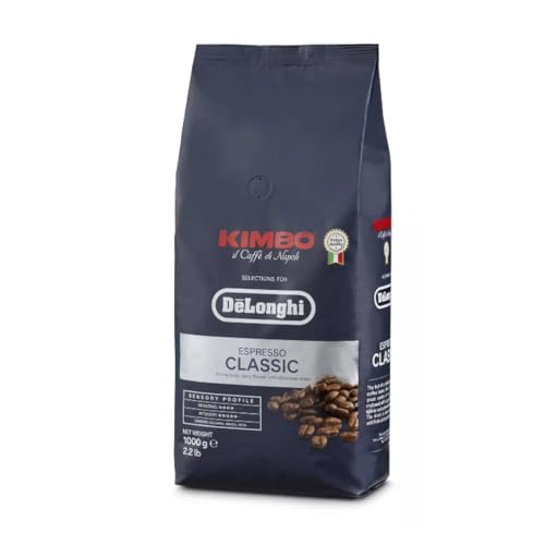 DeLonghi Kimbo Café en Grano Natural 1kg Espresso Classic para Moler y para Cafetera Superautomática - Café de Tueste Medio 35% Arábica y 65% Robusta - Intensidad 5/6, Aroma 4/6 y Sabor Intenso