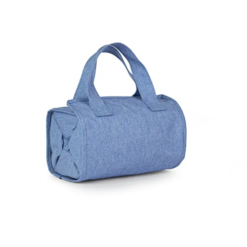 Hanging Roll-Up Makeup Bag Toiletry Kit Travel Organizer for Women - 4 Removable Storage Bags - Organize Make Up, Cosmetics, First Aid, Medicine, Personal Care, Bathroom, Palette / Brush Holder BLUE