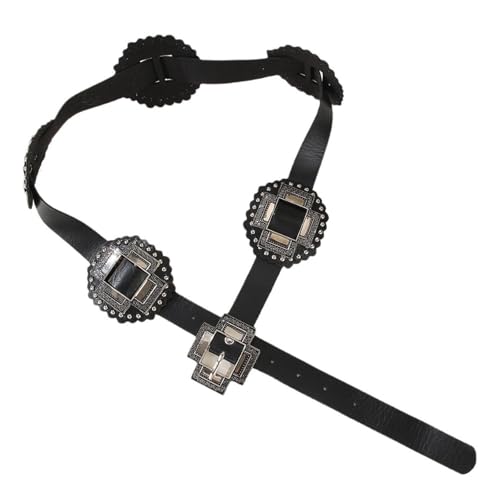 Disc Belt Waistband Western Belt for Trousers Casual Party Skirt Gothic Clothing Black4