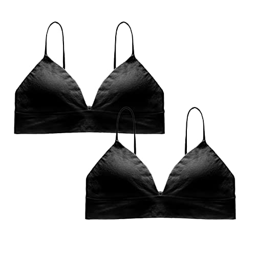 AgrinTol Bras for Women,2 Pieces No Underwire Gather Bras Seamless Anti-Slip Bras Sleep Everyday Bralette Fitness Bra Black