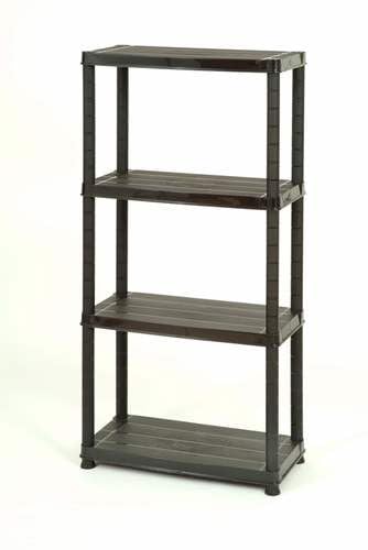 Estante de plástico, negro, 60 x 30 x 138 cm, 4 estantes, se puede cargar con 80 kg