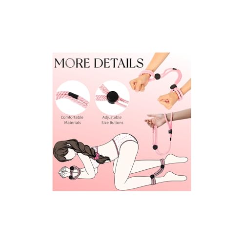 Image of Rope Handcuffs Bracelets 2 Pcs Sex Restraints Ankle Cuffs BDSM Bondage Adjustable Handcuffs Anklets Sex Toys Cotton Ropes Wrist Cuffs Beginner Fetish Adult SM Game for Women (Pink)