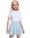 KEREDA Girls Casual Mini High Waist Stretchy Flared Pleated Skater Uniform Skirts Light Blue 10-11 Years