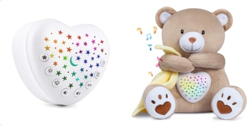 BEREST Baby Sleep Solutions Bundle: A13 White Noise Machine (15 Soothing Sounds, Cry Sensor) &amp; Rechargeable Sleep Soother Bear (Mom's Heartbeat, Lullabies) with Night Light Projector for Nursery | Bab