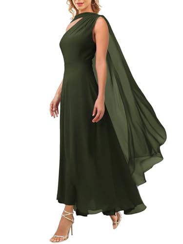 Image of Aisbei Women's Elegant One Shoulder A Line Flowy Maxi Dress Evening Gowns Party Formal Wedding Guest Dresses with Cape