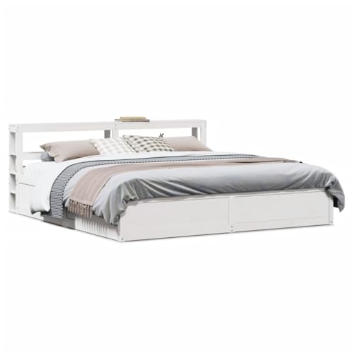 Juroupi Estructura de Cama con cabecero Estructura Cama Bed Frame Cama con cabecero somier Madera de Pino Blanco 200x200cm // 3306331