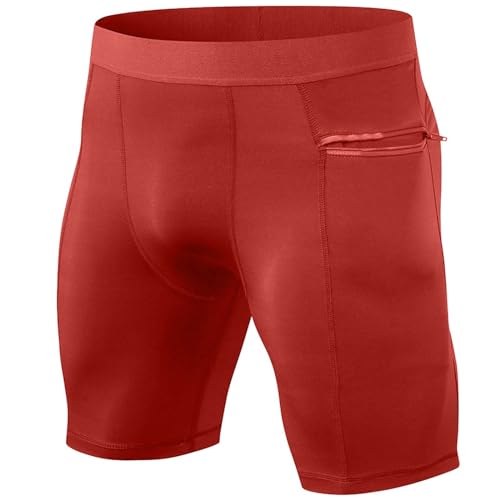 Beokeuioe Pantalones cortos deportivos para correr, pantalones cortos de compresión, de verano, de secado rápido, transpirables, elásticos, calzoncillos cortos, rojo, M