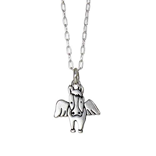 Mark Poulin Sterling Silver Angel Horse Necklace on 18  925 Chain Memorial Charm for Women and Girls
