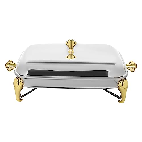 BANLICALI Chafing Dish Buffet, Modern Stainless Steel Rectangle Buffet Chafer, 2.9L Warmers Container with Support Frame and Lid for Parties Events Wedding Restaurant (Gold)
