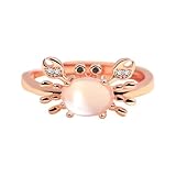 Anillo de cangrejo abierto de cristales de circonio, anillo marino, ajustable, para mujer, niña, estilo playa, animales marinos, elegante, verano, joya de promesa, apilable, cómoda e hipoalergénica