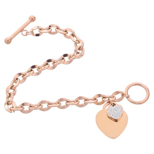 WESIEVYA Rose Gold Heart Bracelet Charm Toggle Clasp Women Bracelet Heart Tag Pendant for Everyday Fashion and Gatherings
