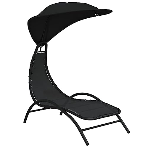 Chaise longue d'extérieur avec auvent pare-soleil et structure robuste en acier noir