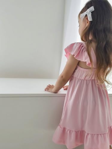 Toddler Girl Dress Flutter Ruffle Sleeveless Square Neck Bow Summer Boho Swing Dresses 2-6T4