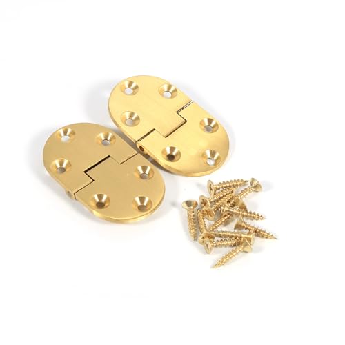 Image of Brass Butler Tray Hinges, 2 Pack Round Cabinet Hinge Set with Screws, 2-1 /2 Inch Heavy Duty Folding Table Hinge, 180 Degree Flip Top Hardware for Furniture Repair