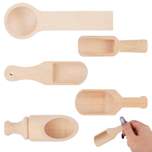 5 Stück Mini Holzschaufeln, Holzlöffel Klein, Salzlöffel, Gewürzschaufel, Klein Teeschaufel Holz, Mini-Holzgewürzlöffel, Natürliche Holz Küchennutensilien für Backen und Kochen