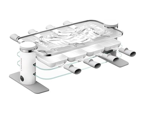 LAGRANGE Appareil à raclette 8 personnes, Poêlons céramique (formule sans PFAS), 1000 W, Plateaux verre, plateau supérieur démontable, Repose poêlons intégré,...