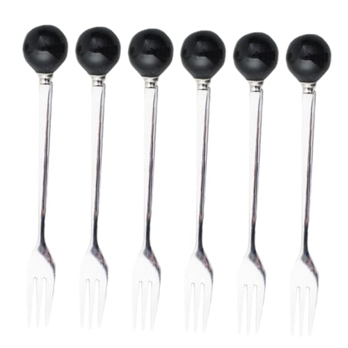 Alipis Set of 6 Mini Stainless Steel Forks Porcelain Handle for Appetizers Desserts Cake