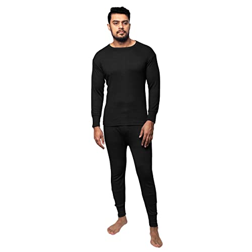GA COMMUNICATIONS Conjunto completo térmico de ropa interior para hombre, pantalones y camisa de manga larga con cuello redondo, Negro - Juego completo, L