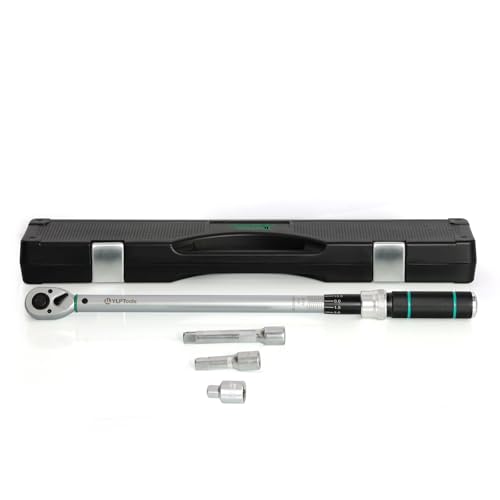 YLP Tools 4-Piece Torque Wrench Set 1/2 Drive Click Torque Wrench (25250 ft-lb) 3/8 Adapter 3 & 5 Extension Bars 3% Accuracy Chrome Vanadium Steel Includes Storage Case
