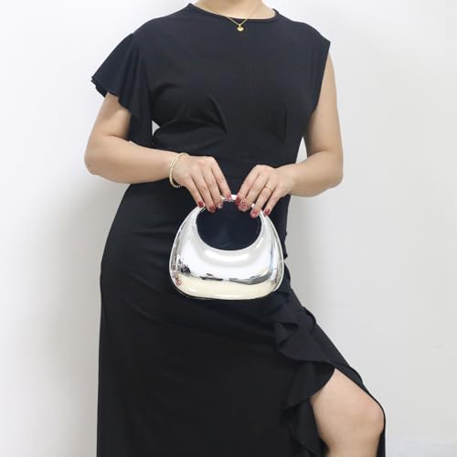 Image of Acrylic Evening Handbags for Women Unique Moon Shape Clutch Purse Top-handle Hobo Bag for Wedding Party Cocktail