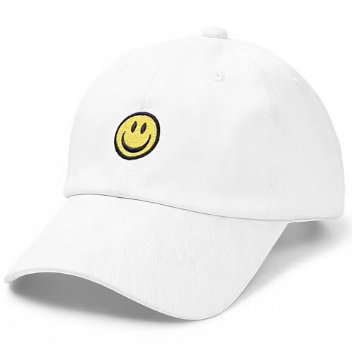 Image of SONMONY Smile Face Toddler Baseball Cap Boy Baseball Hats Kids Washed Funny Hats Adjustable Cute Caps for 3-12 Years White