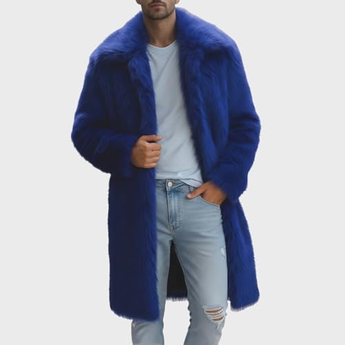 Image of Colf Men's Winter Fluffy Lapel Faux Fur Coat Jacket | Mens Faux Fur Jacket, Winter Long Overcoat, Long Sleeve, Fluffy, Thik Warm