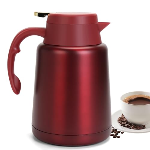 Image of GearRoot 51oz Thermal Coffee Carafe Coffee Thermos, Stainless Steel Coffee Carafes for Keeping Hot Drinks, Double Walled Thermal Pot Insulated Pitcher for Coffee, Hot Water, Tea, Hot Beverage (Red)