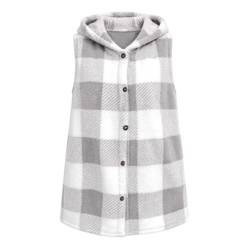 Fleece Vest Women Striped Plaid Button Down Flannel Fuzzy Oversized Vest - image 5