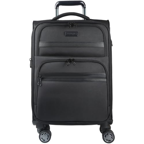 KROSER 20-Inch Softside Expandable Carry-On Luggage with Spinner Wheels, TSA Lock, USB Port, Black